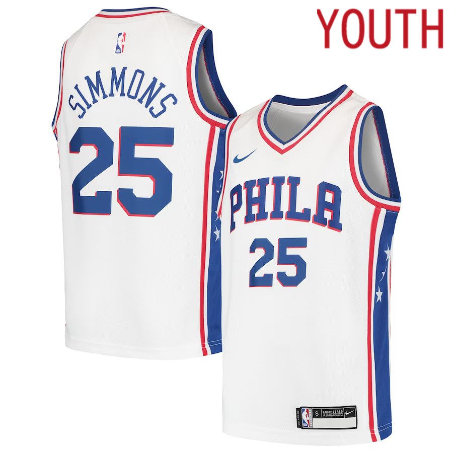 Youth Philadelphia 76ers 25 Ben Simmons Nike White Swingman NBA Jersey